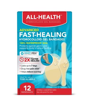 All Health Advanced Fast Healing Hydrocolloid Gel Bandages  Assorted Sizes  12 ct | 2X Faster Healing for First Aid Blisters or Wound Care 12 Count (Pack of 1)