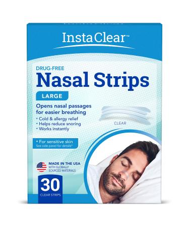Instaclear Nasal Breathing Strips Clear Large 30 ct | Works Instantly Nasal Congestion Relief Stops Snoring Cold & Allergy
