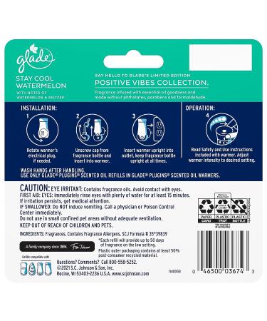 Glade PlugIns Refills 5 Count - Stay Cool Watermelon Scented Essential Oils for Home & Bathroom - 3.35 Fl Oz - Buy Online on GoSupps.com