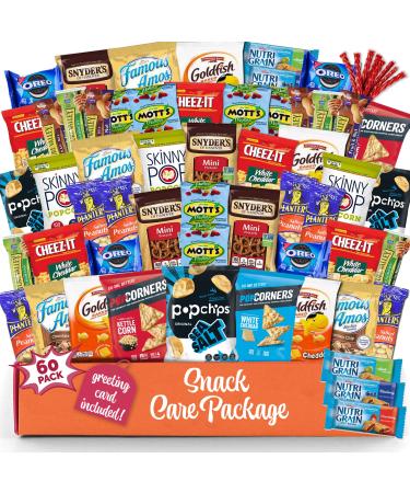 Snack box care package Variety Pack snack pack(60 Count)candy Gift Basket for Kids Adults Teens Family College Student - Crave Food Birthday Arrangement Candy Chips Cookies