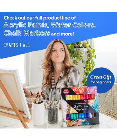 Crafts 4 All Acrylic Paint Set - 24-Pack of 12mL Paints for Canvas, Wood & Ceramic with 3 Art Brushes - Non-Toxic Craft Paint - Stocking Stuffers for Girls and Boys - Buy Online on GoSupps.com
