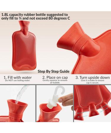 Buy Durable Red Heat Bottle Without Cover - 1.8L Natural Rubber Hot Water Bottle for Kids & Adults | 2 & 3 Pack Options Available - Buy Online on GoSupps.com