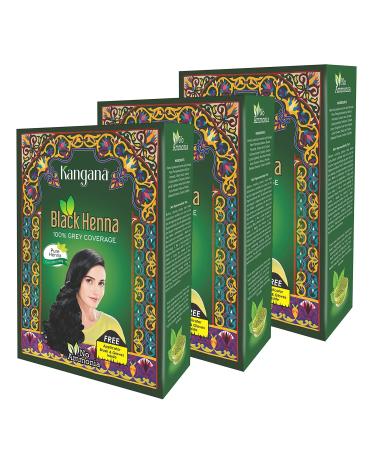 Kangana Black Henna Powder for 100% Grey Coverage | Natural Black Henna Powder for Hair Dye / Color | Naturals Henna Hair Color (Pack of 3)
