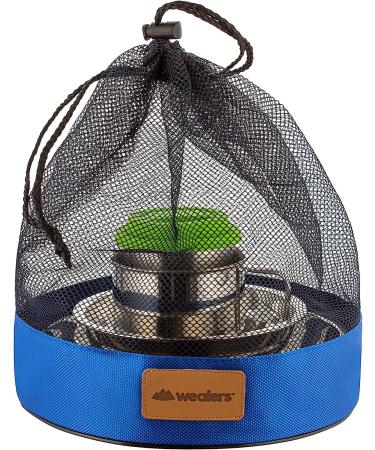 10-Piece Stainless Steel Camping Dish Set with Mesh Bag - Complete Dinnerware Kit for Camping, Backpacking, Hiking - Blue - Buy Online on GoSupps.com