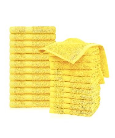 KEEPOZ - 24 Pack Wash Cloths Set (12 x 12 Inches) 100% Cotton Ring Spun Cotton | Soft and Fluffy | Highly Absorbent Fade Resistant Essential Washcloths for Bathroom Gym Spa and Face Towel (Lemon) Lemon 24 Wash Cloths