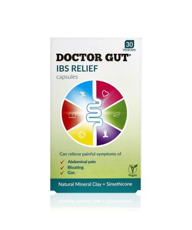 Doctor Gut IBS Relief 30 caps - Removes harmful substances that cause IBS. Relief of pain bloating gas distension fullness belching trapped wind flatulence gurgling | Drug-free | Natural Clay