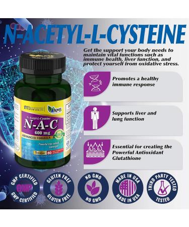 America Medic & Science NAC 600mg - Lung Health & Immune Support Supplement | N-Acetyl-Cysteine Antioxidant | 60 Capsules - Buy Online on GoSupps.com