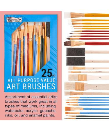 U.S. Art Supply 25-Piece Paint Brush Set for Acrylic Oil Watercolor - Round Flat Foam Brushes for Portraits Canvas Paper Wood - Kids Students Adults - Buy Online on GoSupps.com