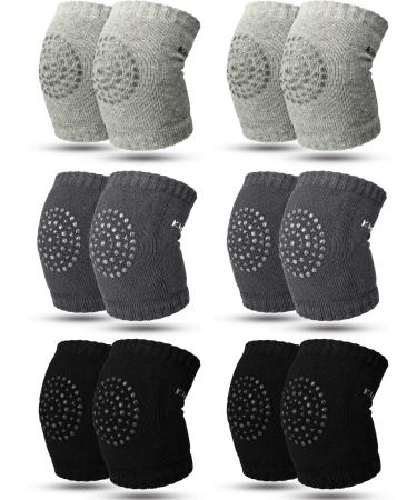 SATINIOR 6 Pairs Crawling Knee Pads Anti-Slip Baby Knee Protectors Toddlers Leg Warmers L Black Gray