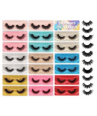 Yawamica False Eyelashes 20 Pairs - Natural 3D Fluffy Lashes Pack | 20MM Dramatic Thick Long Faux Mink Eyelashes Bulk | Wispy Strip Fake Eyelashes Wholesale - 10 Styles - Buy Online on GoSupps.com