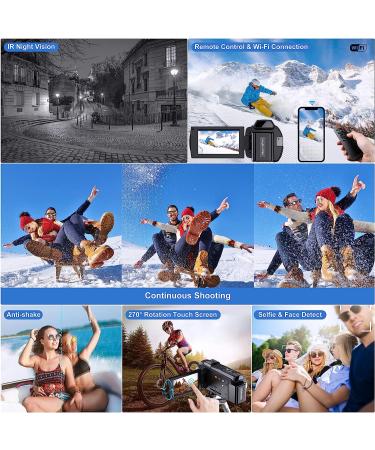 VAFOTON 4K Video Camera Camcorder with Microphone, 48MP Vlogging Camera for YouTube 16X Zoom 3.0" Touch Screen IR Night Vision Wi-Fi Vlog Cameras Webcam with Handheld Stabilizer Remote Control - Buy Online on GoSupps.com
