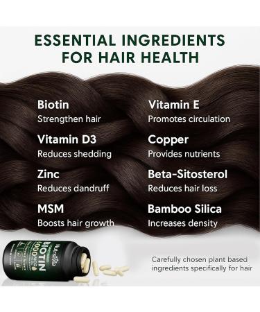 Nutrsivia Biotin 6000mcg Hair Growth Supplement with MSM& Bamboo Silica - Hair Skin & Nail Support for Women & Men 80 Capsules. - Buy Online on GoSupps.com