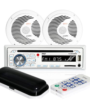 Pyle Marine Stereo Receiver Speaker Kit - In-Dash LCD Digital Console Built-in Bluetooth & Microphone 6.5 Waterproof Speakers (2) w/ MP3/USB/SD/AUX/FM Radio Reader & Remote Control - Pyle PLCDBT65MRW Marine Receiver Speaker Kit