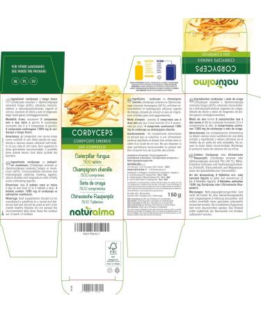 Cordyceps or Caterpillar Mushroom (Cordyceps sinensis or Ophiocordyceps sinensis) Naturalma Mushroom - 150 g - 300 Tablets - Dietary Supplement - Natural and Vegan - Buy Online on GoSupps.com