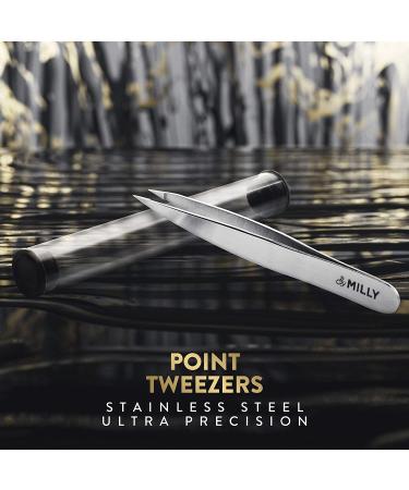 MILLY Pointed Tweezers - 100% German Steel for Ingrown Hair, Eyebrows, and Splinters - Hand-Filed Precision Tool for Facial Hair and Glass Removal - Buy Online on GoSupps.com
