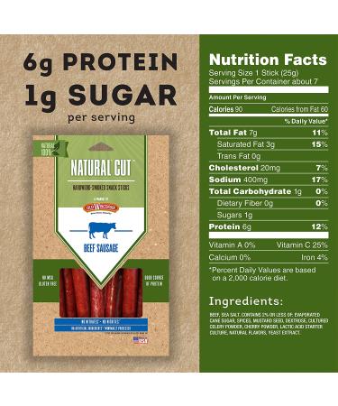 Old Wisconsin Beef Sausage Sticks - High Protein, Low Carb, Keto, Gluten Free, Naturally Smoked - 6oz - Buy Online on GoSupps.com