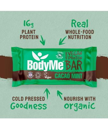 BodyMe Organic Vegan Protein Bar Raw Cacao Mint - High Protein Snack Bars (12x60g) - Buy Online on GoSupps.com