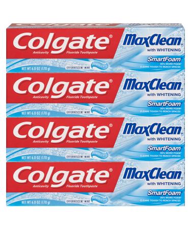 Colgate Max Clean Whitening Foaming Toothpaste with Fluoride Effervescent Mint 6 Ounce 4 Pack