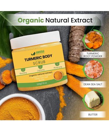 AMVital Turmeric Skincare Bundle: Turmeric Body Scrub (220g) & Turmeric Face Serum (30ml) - Natural Exfoliating and Hydrating Skincare Set - Buy Online on GoSupps.com