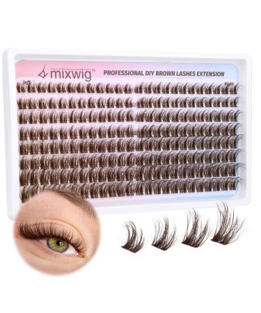 Brown Lash Clusters Fluffy Eyelash Clusters Left & Right Cluster Eyelashes Extensions Brown Individual Lashes Extension 192pcs Wispy Cat Eye Lashes Clusters 55-G