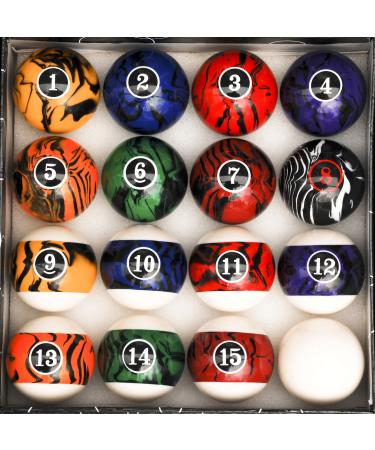 Iszy Billiards Pool Balls - 16 Piece Cue Ball Set for Pool Table and Display - 2 1/4 Inch, 6 Ounce Regulation Size Billiard Balls Dark Marble
