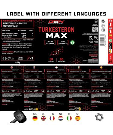Turkesterone Max - 90 Vegan Capsules - 1510mg Daily Dose - Extra High Strength with Bioenhancer - No Additives - International Shipping Available - Buy Online on GoSupps.com