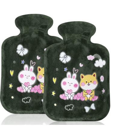 2PCs silicone hot bottle leak -proof heat bottles plush heat cushion safe and durable and free of pollutants Comfort Hot Water Bottle for relieving pain abdominal pain cramps (dark green)
