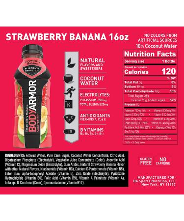 BODYARMOR Sports Drink Sports Beverage  Strawberry Banana  Natural Flavors With Vitamins  Potassium-Packed Electrolytes  No Preservatives  Perfect For Athletes  16 Fl Oz (Pack of 12) - Buy Online on GoSupps.com
