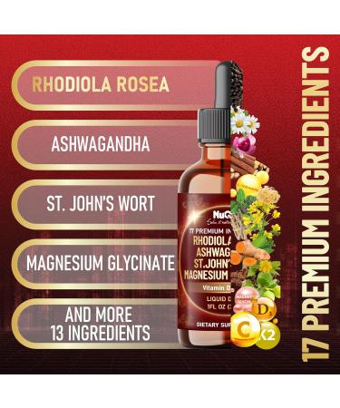 NUQIIT 17in1 Rhodiola Rosea Liquid Drops Tincture w/Ashwagandha Magnesium L-Theanine. Ultra Rhodiola Cortisol Supplement Rhodiola Root for Mood Energy - 1 FL Oz - 60 Day Supply - Buy Online on GoSupps.com