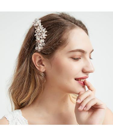 Ammei Rose Gold Wedding Hair Comb with Pearls and Crystals - Bridal Hair Accessories for Parties - Buy Online on GoSupps.com