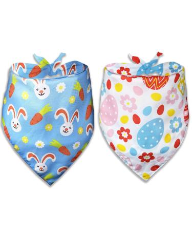 Easter Day Dog Bandana, Holiday Cat Bandana Bunny and Carrot Scarfs for Small Medium Large Dogs Cats Pet Puppies (Hoppy Hour/Blue, Large) Hoppy Hour / Blue Large