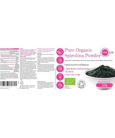 PINK SUN Organic Spirulina Powder 1kg (500g x 2) - Gluten Free, Non GMO, Certified Organic for Vegetarians/Vegans - Soil Association Approved, Bulk Size - Buy Online on GoSupps.com