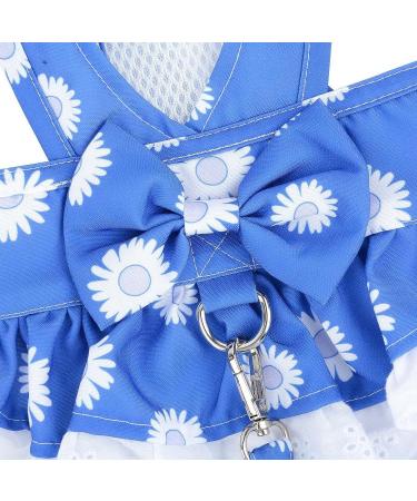PAIDEFUL Dog Dress Harness and Leash Set Apparel Floral Bow Kitten Sundress fit Small Breed Dogs Cats Girls Soft Puppy Clothes Dark blue XS XS:Chest: 32cm/12.5" Back:20cm/8.0" blue with white flowers - Buy Online on GoSupps.com