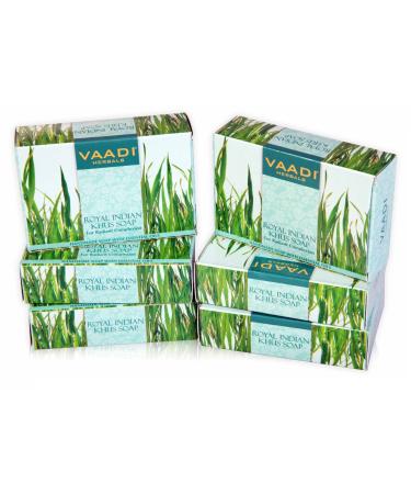 Vaadi Herbals Vetiver Soap (Royal Indian Khus Bar Soap) with Olive and Soybean Oil - Handmade Herbal Soap with 100% Pure Essential Oils - ALL Natural - Each 2.65 Ounces - Pack of 6 (16 Oz)
