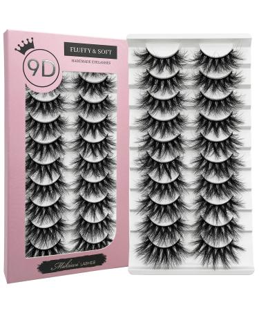 Fluffy Lashes Mikiwi Faux Mink Eyelashes, 9D Volume Fluffy Eyelashes, Faux Mink Lashes Wispy EyeLashes, Reusable Long 22mm lash Pack 22MM/9D504/10Pairs