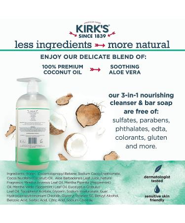 Kirk's 3-in-1 Castile Liquid Soap Mint & Eucalyptus | Head-to-Toe Clean Shampoo, Face Wash & Body Wash | 32 Fl Oz | Men, Women & Children - Buy Online on GoSupps.com