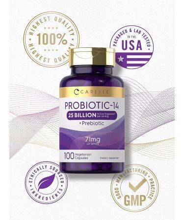 Carlyle Probiotics 25 Billion CFU with Prebiotics 100 Capsules Vegetarian Non-GMO Gluten-Free Supplement for Men & Women - 100 Count - Buy Online on GoSupps.com