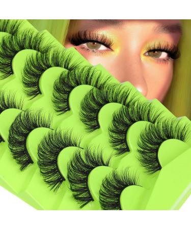 Cat Eye Mink Lashes Fluffy Wispy Natural False Eyelashes 18MM Long Curly Fake Lashes that Look Like Extensions 3D Volume 7 Pairs Eye Lashes Pack by wtvane Style 1