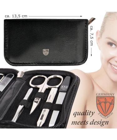 3 Swords Germany - brand quality 8 piece manicure pedicure grooming kit set for daily nailcare synthetic leather case black in gift box - Made by 3 Swords Black - Synthetic Leather - Buy Online on GoSupps.com