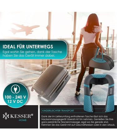 Kesser Neck & Shoulder Shiatsu Massage Device with Heat - 3D Massage for Back Legs & Feet - Portable Gray/Turquoise - Buy Online on GoSupps.com