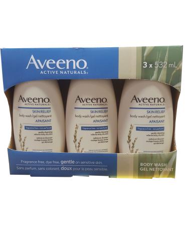 Aveeno Active Naturals Skin Relief Body Wash Fragrance Free 18 Fl. Oz Pack of 3 - Buy Online on GoSupps.com