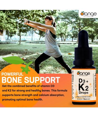 Orange Naturals - Vitamin D3+K2 Drops 250IU - Natural Orange Flavour MCT 15ml - Support Bone Teeth Health Reduce Osteoporosis Maintain Muscle Enhanced Absorption & Prevent D Deficiency Cholecalciferol 15 ml (Pack of 1) - Buy Online on GoSupps.com