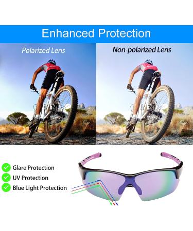 Polarized TR90 Wrap Around Cycling Sunglasses for Men & Women | UV Protection, Shiny Black/Purple Mirror - Buy Online on GoSupps.com
