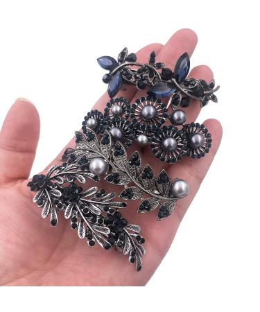 Vintage Silver French Barrette Set with Rhinestone & Pearl Detail - 4PCS Hair Clip Accessories for Women - Buy Online on GoSupps.com