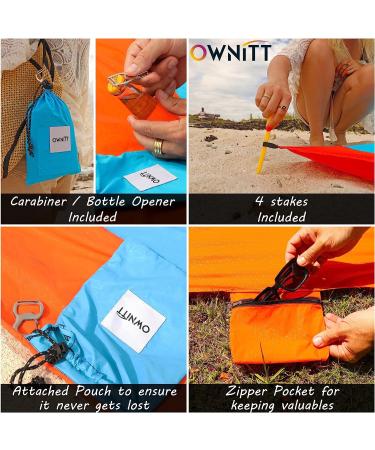 Ownitt Large Sand Free Travel Beach Blanket with Pocket - 100% Waterproof, Portable Blanket for Hiking, Picnic, Concerts - 83 x 79 - Buy Online on GoSupps.com