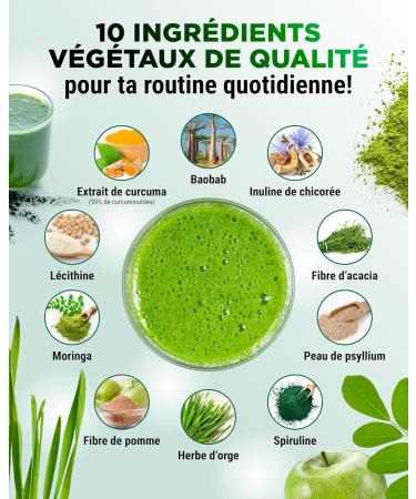 Daily Greens & Fiber Powder - Combinaison de fibres & superfoods - psyllium spiruline moringa herbe d'orge inuline fibre de pomme extrait de curcuma fibre d'accia l cithine (600g Pomme verte) Pomme verte 600 g (Lot de 1) - Buy Online on GoSupps.com