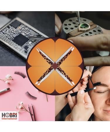 Professional Stainless Steel Eyebrow Tweezers Set - 4 Pieces with Travel Case | Leopard Style - Beauty and Personal Care Tool - Buy Online on GoSupps.com
