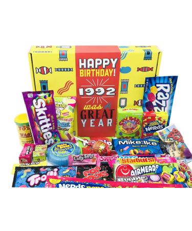 RETRO CANDY YUM  1992 30th Birthday Decade 90s Candy Gift Basket Box Assortment From Childhood - Milestone 30th Birthday Gifts for 30 Year Old Woman or Man