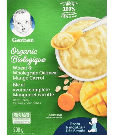 GERBER Organic Cereal Wheat & Wholegrain Oatmeal with Mango Carrot Baby Food Cereals 6+ Months 208 g 6 Pack - Packaging May Vary - Buy Online on GoSupps.com