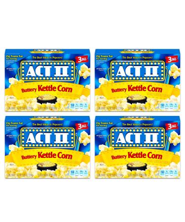 Act II Buttery Kettle Corn Microwave Popcorn 4 Boxes of 3 (12 Bags Total) 2.75 Ounce (Pack of 12)